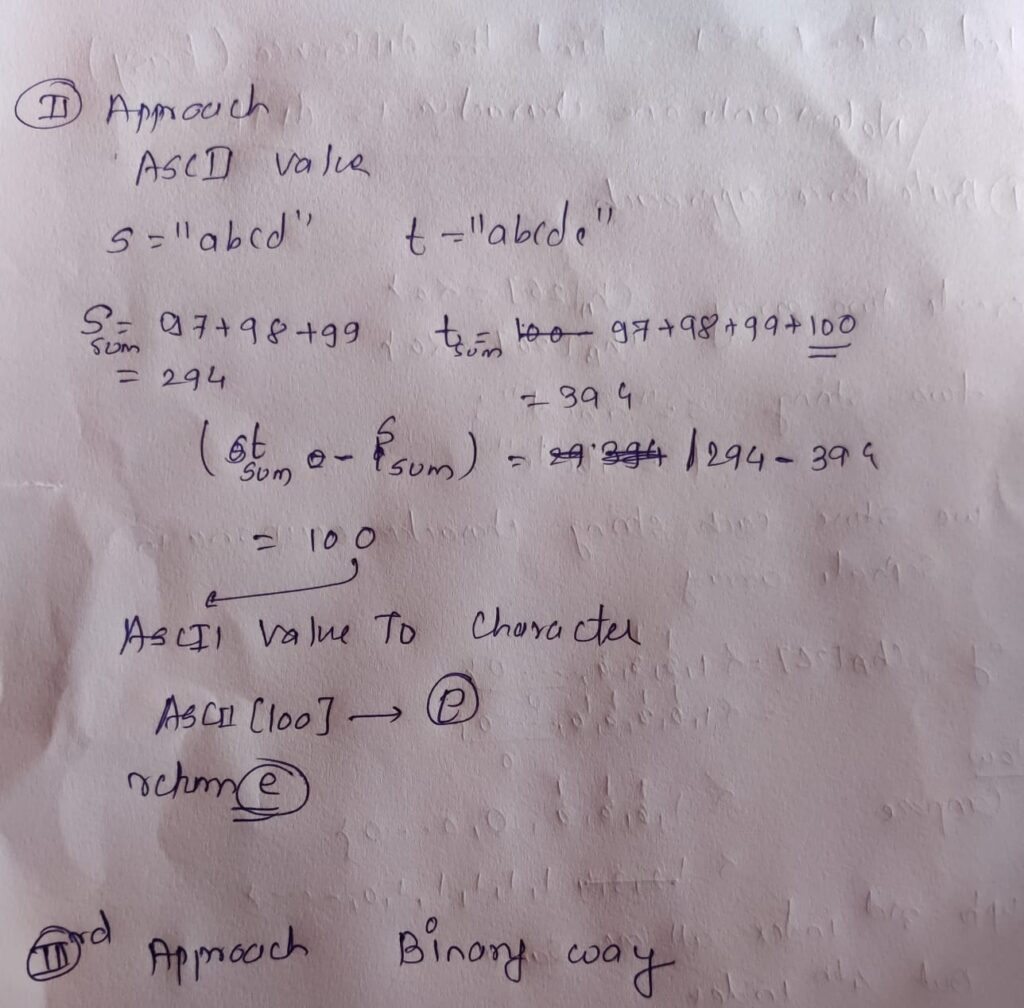 Leetcode 389 find the difference Ascii approach