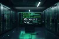 A dark‑mode developer workstation with a glowing green terminal illustrating AI agent error handling and feedback loops.