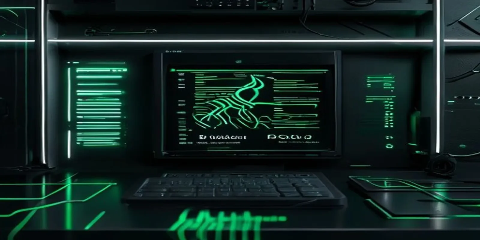 A dark‑mode developer dashboard illustration highlighting a real‑time BullMQ job tracking interface with neon green accents.