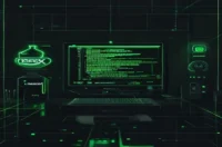 Dark developer workstation illustration visualizing a scalable BullMQ queue integrated with Redis for Node.js.