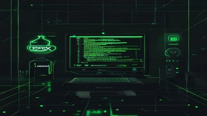 Dark developer workstation illustration visualizing a scalable BullMQ queue integrated with Redis for Node.js.