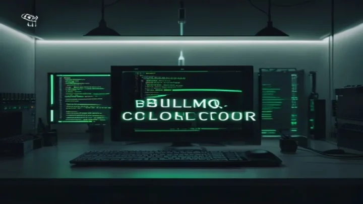A dark developer workspace featuring a glowing terminal and neon‑green accents visualizing BullMQ retries, rate limiting, and delayed tasks.