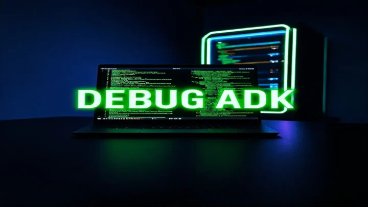 A dark‑mode developer workspace showing a glowing terminal and sleek hardware, illustrating debugging Google ADK errors in a FastAPI project.
