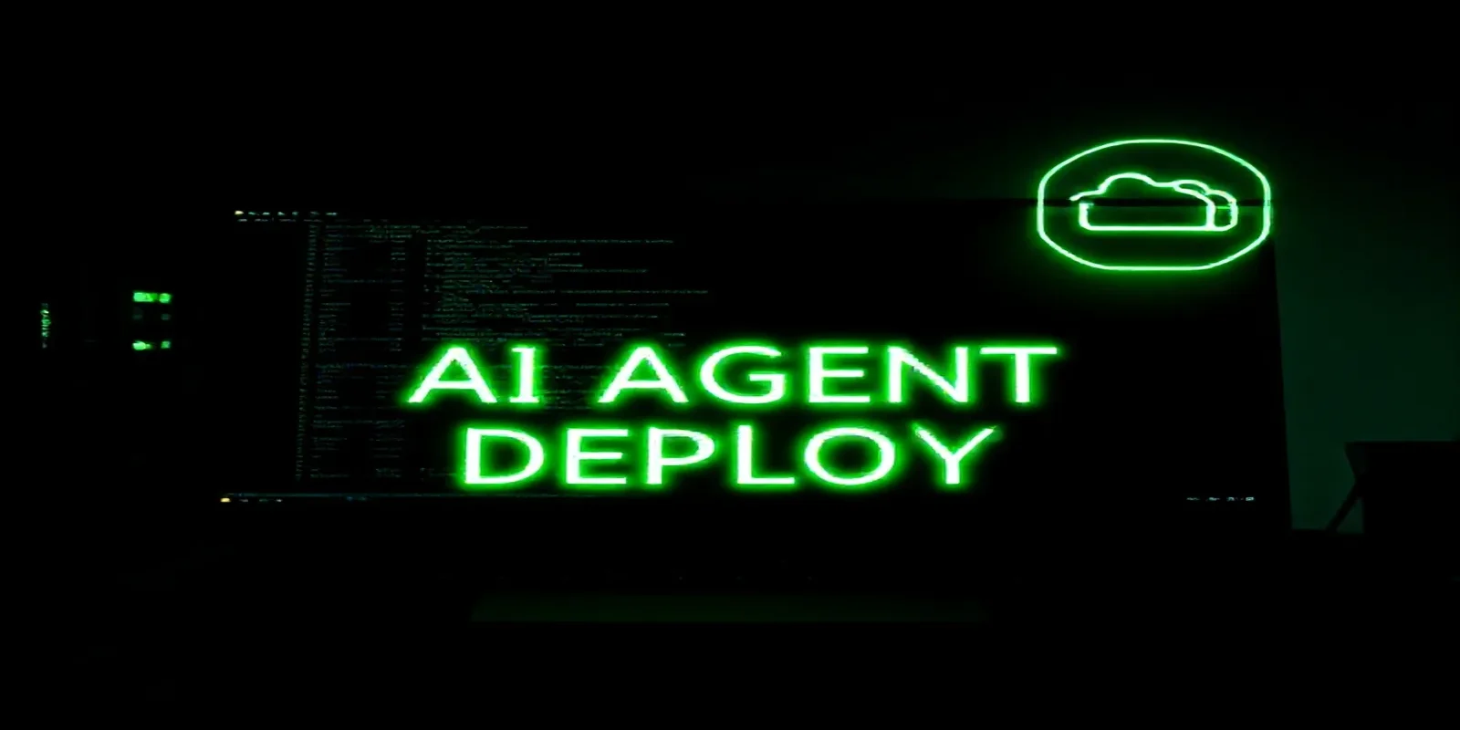A dark developer‑themed illustration showing the deployment of the ADK Google AI Agent on Cloud Run, featuring a glowing terminal with neon green accents.