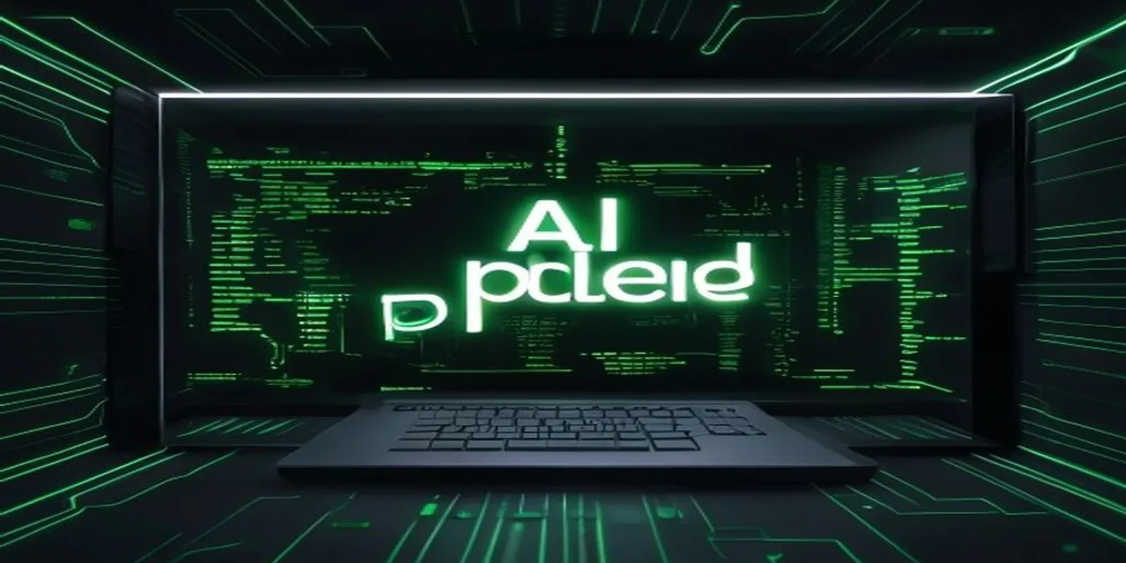 Dark developer workstation with a glowing green terminal and the phrase AI EXPLAINED, illustrating explainable AI for non‑technical users.