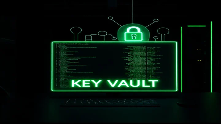 A dark‑mode developer scene featuring a glowing terminal and holographic lock symbolizing secure multi‑tenant API keys for Google ADK in 2026.
