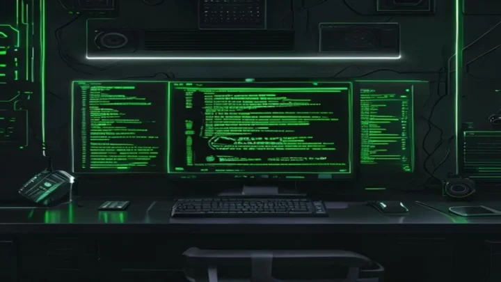 Dark developer workspace illustration featuring a glowing terminal that highlights the comparison between JWT tokens and session cookies.