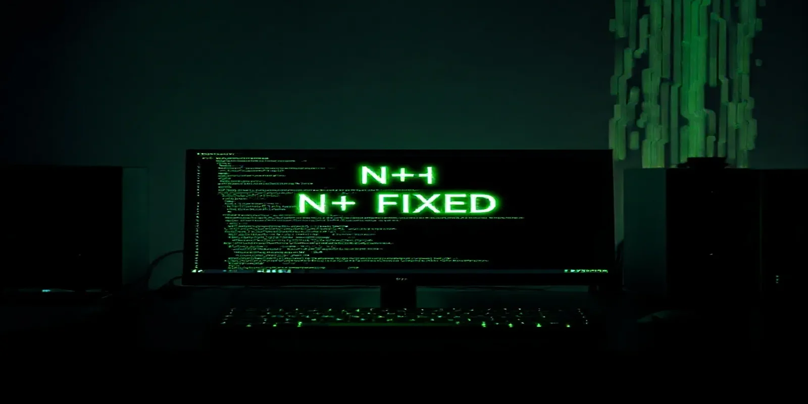 Dark developer terminal with neon green accents illustrating the N+1 Query Problem in GraphQL using DataLoader.