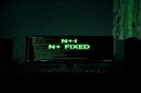Dark developer terminal with neon green accents illustrating the N+1 Query Problem in GraphQL using DataLoader.