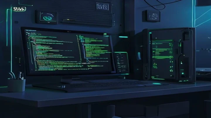 A dark‑mode developer scene with a glowing terminal and sleek hardware, highlighting “SSR BOOST” text, illustrating how Next.js SSR can boost Core Web Vitals in 2026.