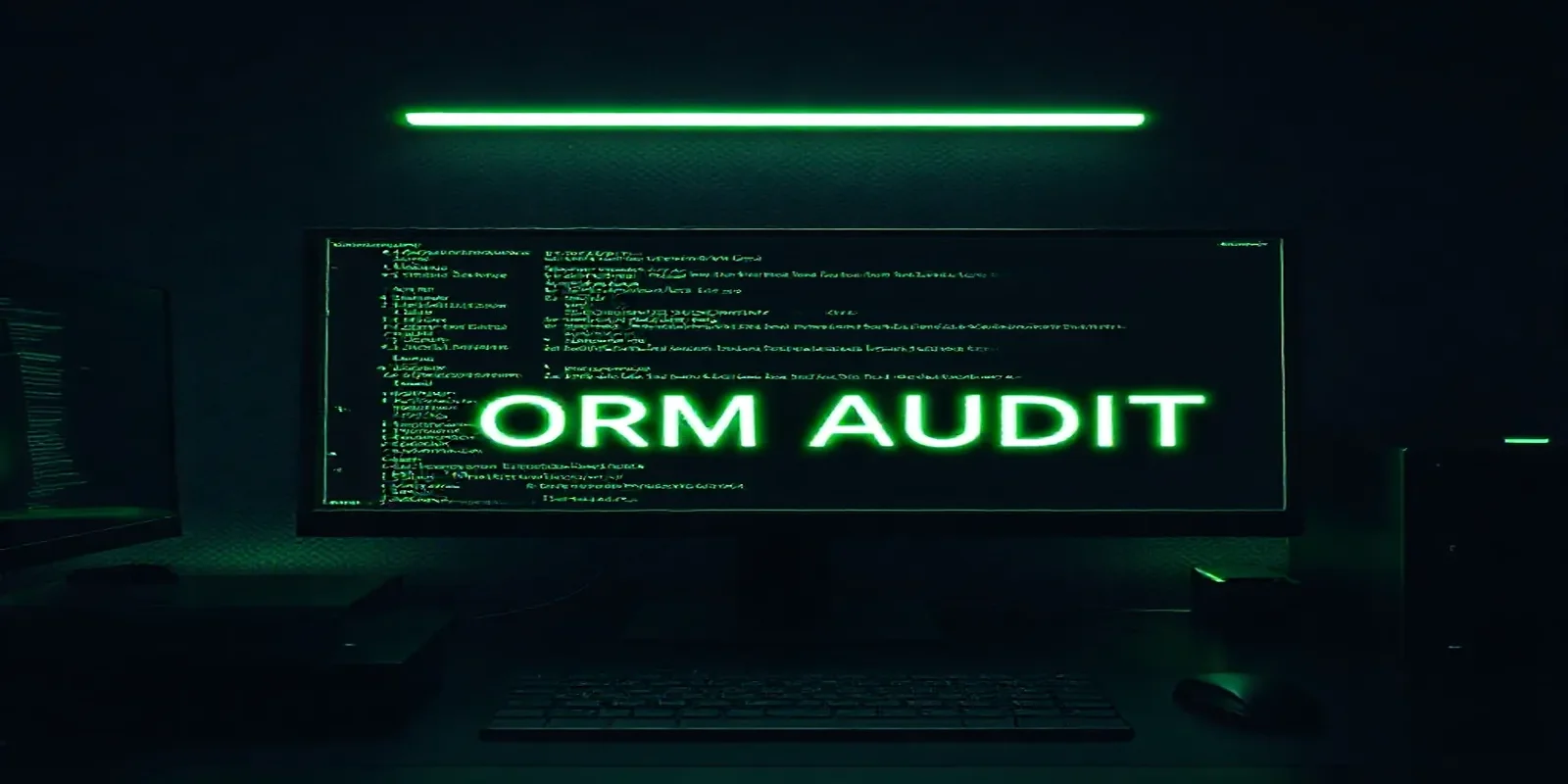 Dark developer‑style cover illustration featuring a glowing terminal and neon green accents that emphasize ORM audit logging and soft deletes.