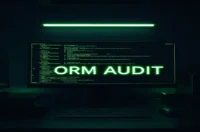 Dark developer‑style cover illustration featuring a glowing terminal and neon green accents that emphasize ORM audit logging and soft deletes.
