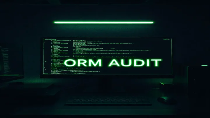 Dark developer‑style cover illustration featuring a glowing terminal and neon green accents that emphasize ORM audit logging and soft deletes.
