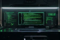 A dark developer‑style illustration featuring a glowing terminal and neon green accents highlighting the concept of refresh token rotation and reuse detection.