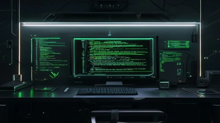 A dark developer‑style illustration featuring a glowing terminal and neon green accents highlighting the concept of refresh token rotation and reuse detection.