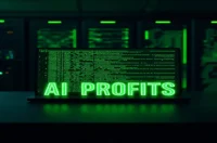 Cover image showing a dark‑mode developer workspace with a glowing green terminal and the label "AI PROFITS", illustrating AI Agent project ideas to earn money in 2025.