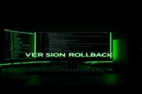 A dark‑mode developer workspace featuring a glowing terminal and subtle neon green accents illustrating the concept of AI Prompt Versioning rollback strategies.