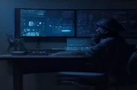 A dark‑mode developer scene featuring a glowing terminal and sleek hardware, highlighting the concept of backend‑driven UI practices.