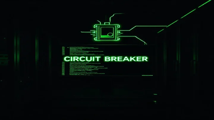 A dark developer‑style illustration featuring a glowing terminal and a neon‑green circuit‑breaker icon, representing Go patterns for AI APIs in 2026.