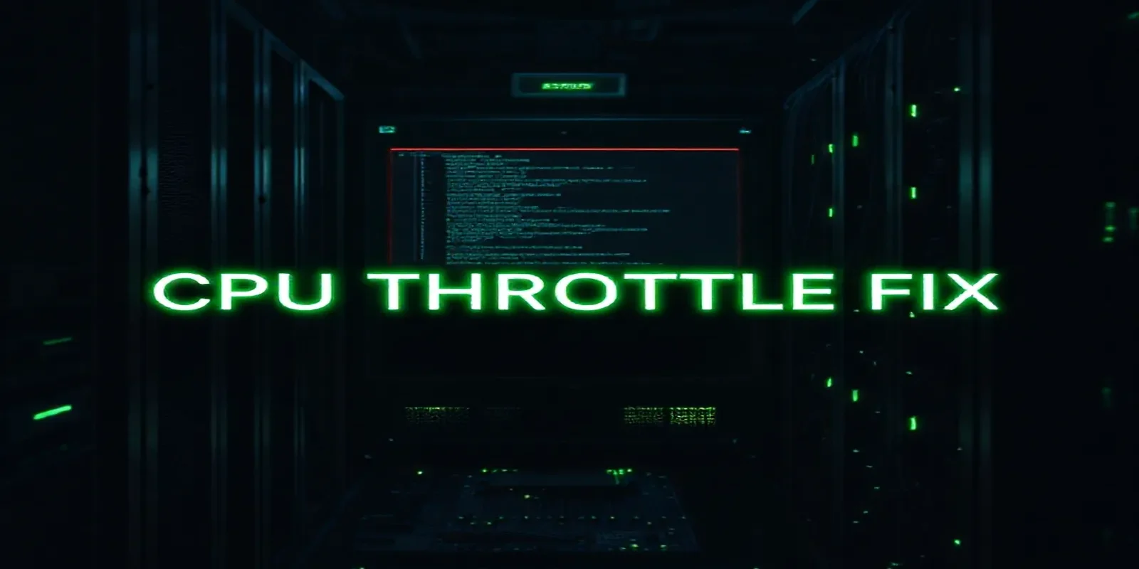 A dark‑mode developer scene featuring a glowing terminal with Go code and neon green accents, centered around the phrase “CPU THROTTLE FIX” to illustrate a guide on fixing CPU throttling for Kubernetes jobs.