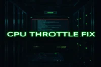 A dark‑mode developer scene featuring a glowing terminal with Go code and neon green accents, centered around the phrase “CPU THROTTLE FIX” to illustrate a guide on fixing CPU throttling for Kubernetes jobs.