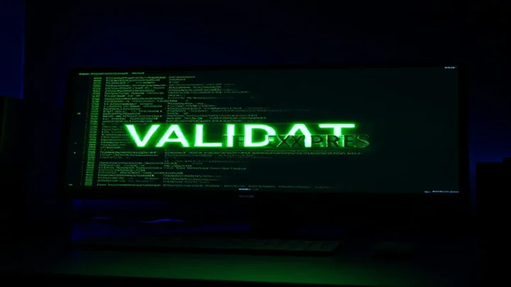 A dark‑mode developer scene featuring a glowing terminal with green code and the bold label “VALIDATE EXPRESS”, representing Express data validation middleware tips.
