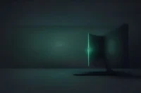 A dark‑mode developer workspace visualizing Docker image size optimization for Node.js, with the neon‑green label “SMALLER DOCKER” centered on the image.