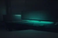 A dark‑mode developer workspace with a glowing green terminal and subtle AI circuit patterns, featuring the bold label “FLUTTER AI DI” centered over the scene.