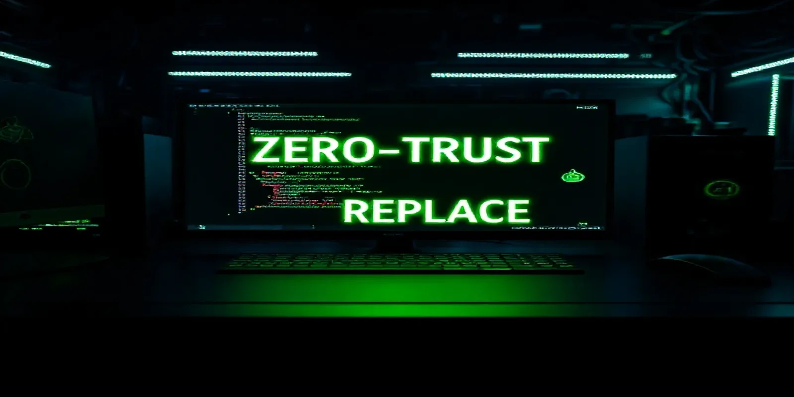 A dark‑mode developer scene showing Go and Rust code replacing Node.js in a zero‑trust backends architecture.