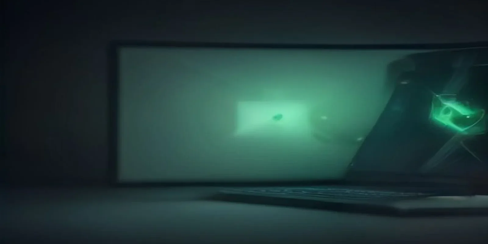A dark developer workstation scene with neon green accents highlighting a terminal displaying Go code, illustrating goroutine leaks in Go.