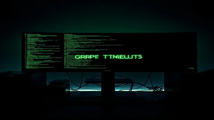 A dark‑mode developer scene highlighting gRPC stream timeouts with a glowing terminal and neon green accents.