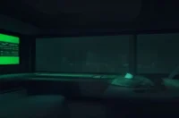 A dark‑mode developer scene featuring a glowing terminal with Go code and neon green accents, highlighting the concept of an idempotent billing service.