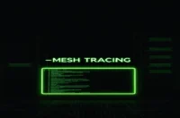 Dark‑mode developer illustration featuring a glowing terminal and sleek hardware with neon‑green accents, visualizing Kafka OpenTelemetry tracing for an event‑driven mesh.