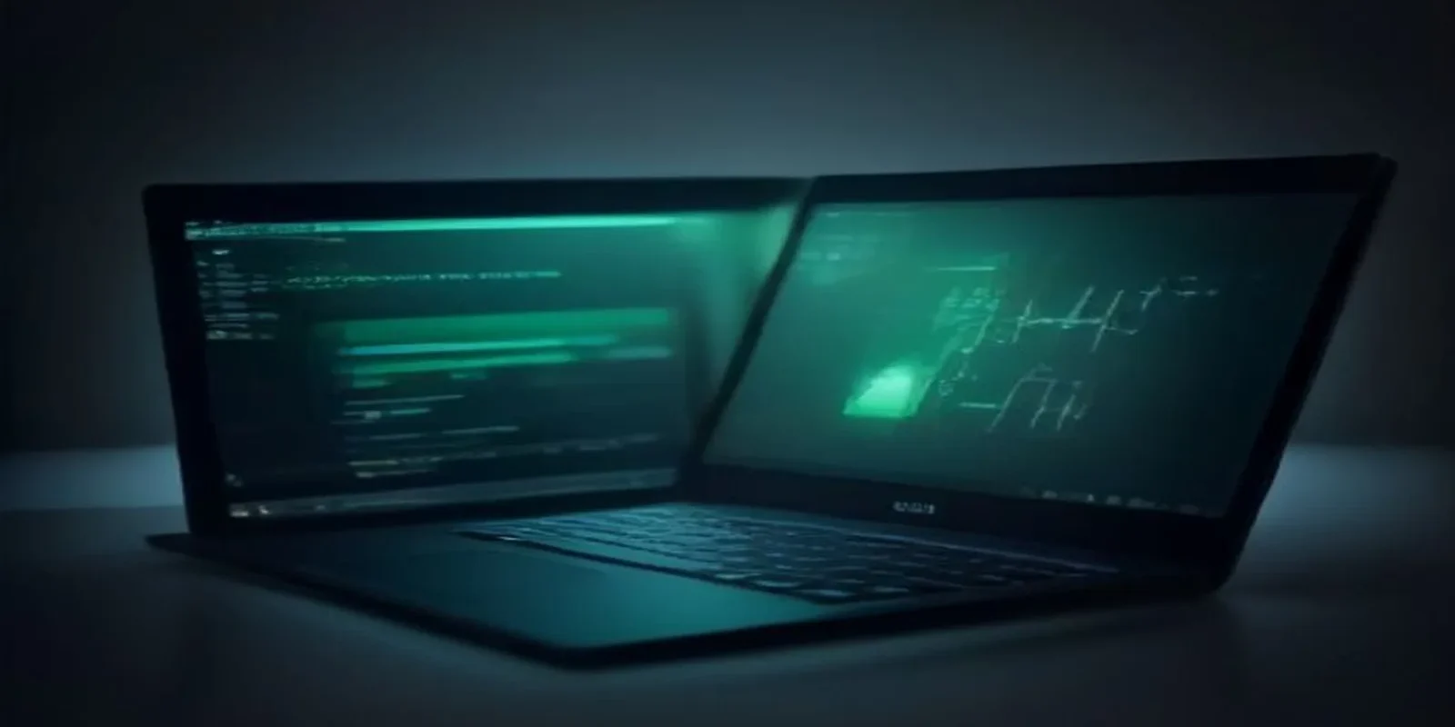 Dark developer workstation scene comparing Kotlin Multiplatform and Flutter for Android development in 2026.