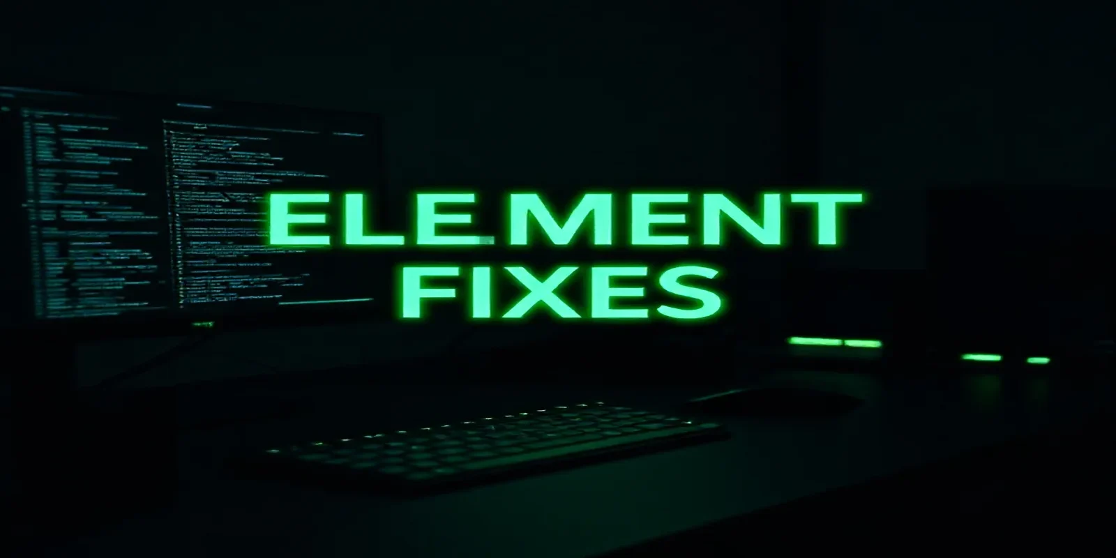 A dark‑mode developer workspace illustration highlighting the Playwright element not visible issue with neon green accents.