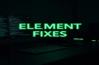 A dark‑mode developer workspace illustration highlighting the Playwright element not visible issue with neon green accents.