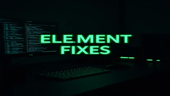 A dark‑mode developer workspace illustration highlighting the Playwright element not visible issue with neon green accents.