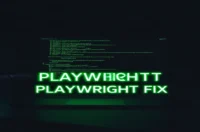 Dark developer workspace cover depicting a glowing terminal with a Playwright Target Closed error and the overlay label “PLAYWRIGHT FIX”.