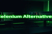 Dark developer workspace cover image highlighting Selenium alternatives for React with glowing green terminal code for Playwright and Cypress.