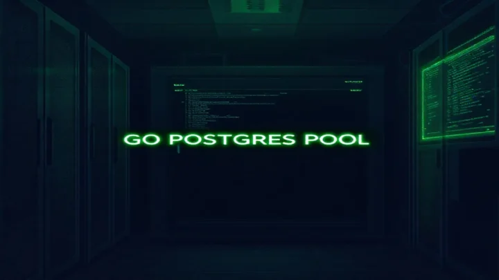Dark developer‑style illustration featuring a glowing terminal and sleek server hardware with neon green accents, visualizing Postgres connection pooling for Go services.