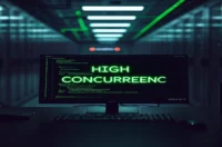 A dark developer‑themed illustration featuring a glowing terminal displaying Prisma connection pooling code with neon‑green accents, emphasizing high concurrency.