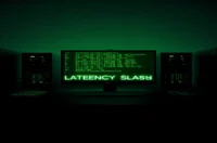 A dark‑mode developer scene featuring a glowing green terminal showing Prisma eager loading code, highlighting tips to slash query latency.
