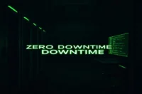 A dark‑mode developer workspace showing a glowing terminal and sleek hardware with neon green accents, highlighting “ZERO DOWNTIME” to illustrate Prisma migration strategies.