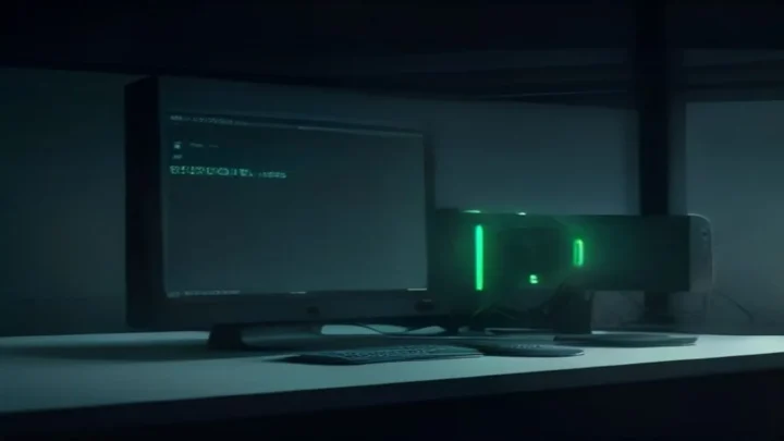 A dark‑mode developer scene featuring a glowing terminal displaying Python asyncio vs Go concurrency code, accented with neon green highlights and the bold label “ASYNC SHOWDOWN.”