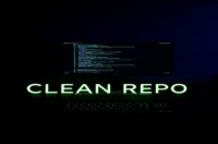 A dark‑mode developer scene with a glowing terminal displaying Prisma code and the label “CLEAN REPO,” illustrating the Repository Pattern with Prisma for a clean backend.