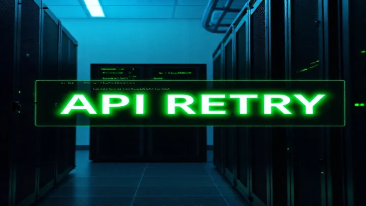 A dark‑mode developer‑style cover image illustrating a glowing terminal with AI API retry and backoff code, highlighted in neon green, and the bold label “API RETRY”.
