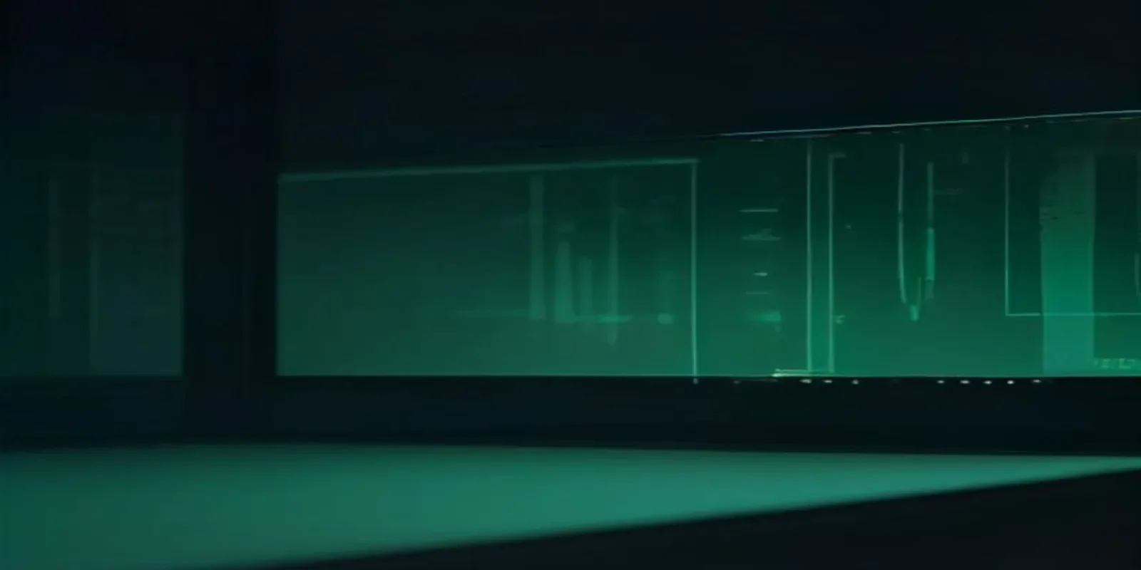 A dark developer workspace illustration with a glowing terminal and neon green accents that conveys the concept of Room Database Migrations 2026.