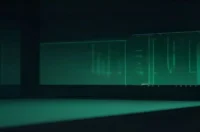 A dark developer workspace illustration with a glowing terminal and neon green accents that conveys the concept of Room Database Migrations 2026.