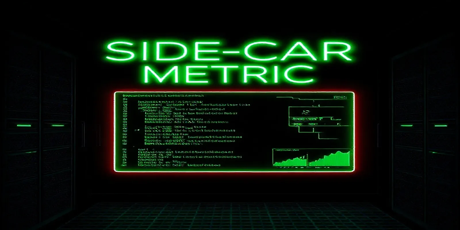 Dark‑mode developer scene showing a glowing terminal and neon green accents that illustrate the sidecar proxy pattern for AI observability.
