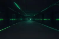 Dark developer workstation illustration featuring a glowing terminal and neon green accents, visualizing a scalable UGC webhook API with a “WEBHOOK PATTERNS” label.